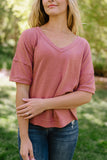 Easily Adored Rolled Sleeve Top