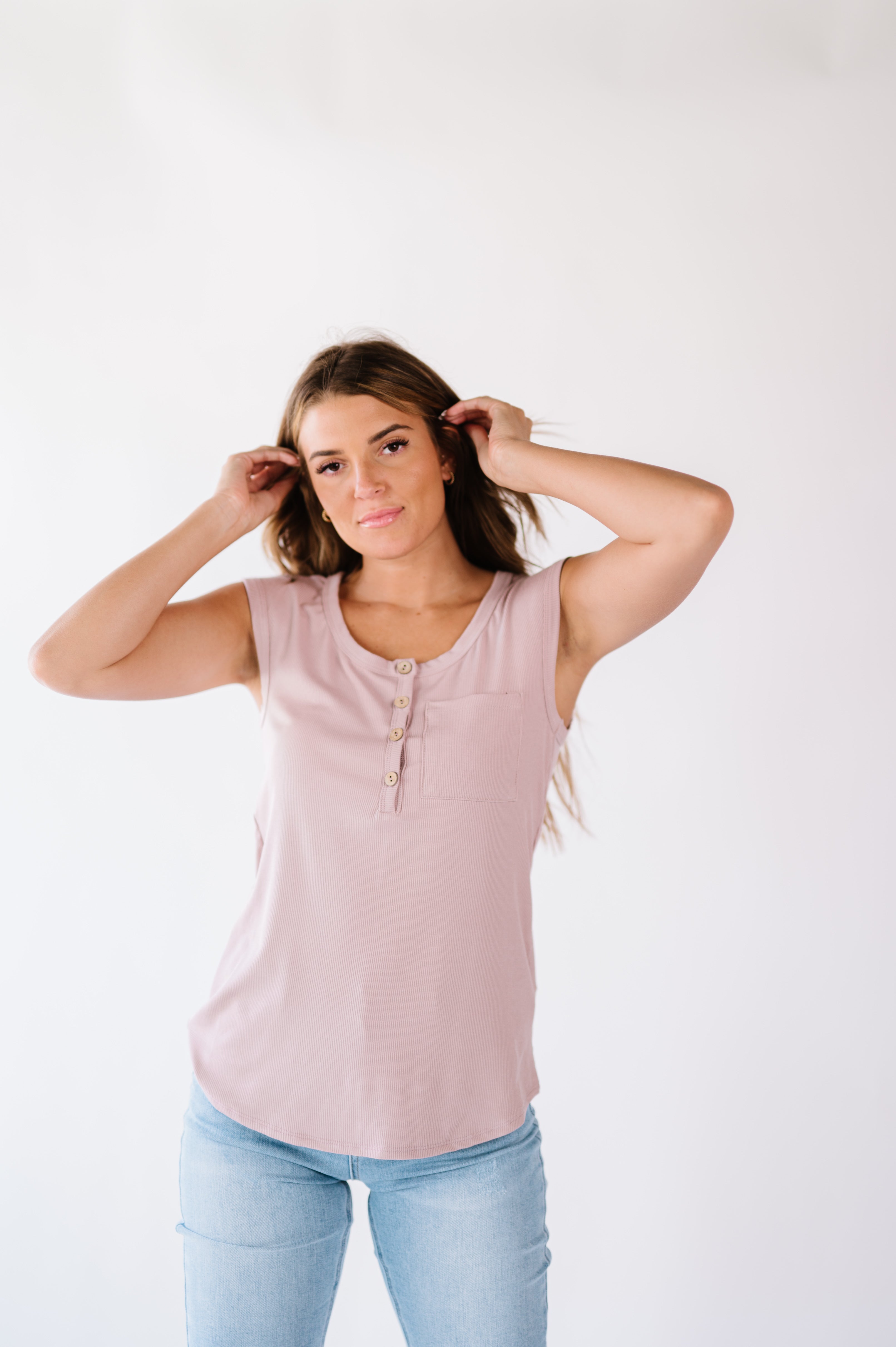 Lucy Ribbed Henley Top- Mocha