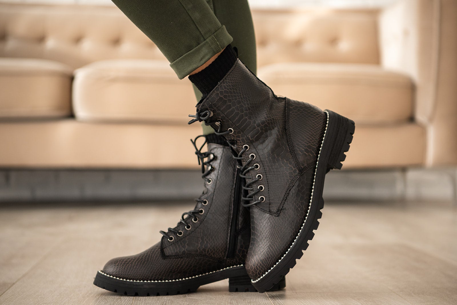 Conquest Snake Print Combat Boot